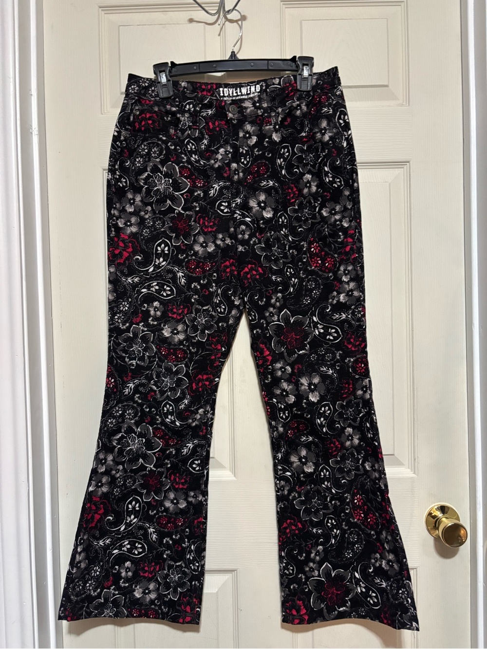 Idyllwind by Miranda Lambert Black Floral Flare Pants with Red & White Accents
